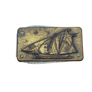 Vintage Imperial Sailboat Ship Money Clip with Knife Nail File Embossed Brass